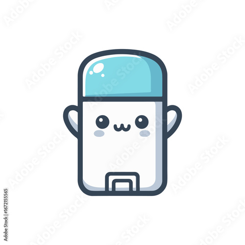 Cute cartoon water dispenser character with a smiling face, arms raised in a cheerful pose