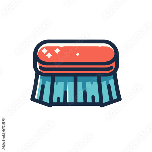 Colorful cleaning brush with bristles, designed for scrubbing surfaces, isolated on white