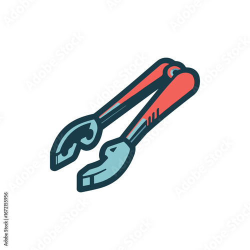 Detailed illustration of a pair of pliers with a vibrant color scheme on a clean background