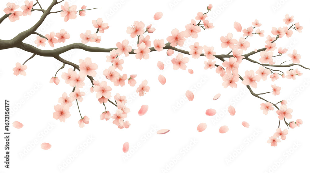 Fototapeta premium Cherry blossom branch with blooming Sakura. Realistic watercolor cherry flower