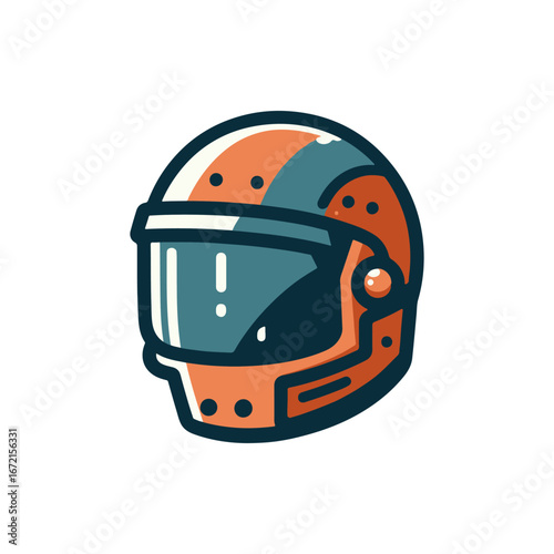 Illustrated astronaut helmet with a glossy visor and vibrant color scheme, suitable for space-themed designs