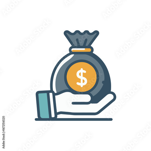 Illustration of a hand holding a money bag, symbolizing wealth and financial success