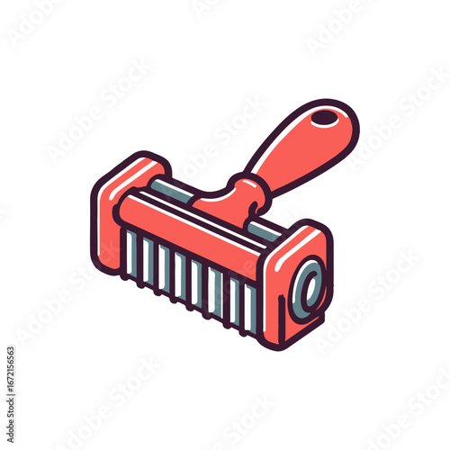 Illustration of a red pet hair removal brush on a white background, ideal for cleaning