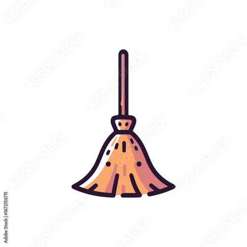 Illustrative broom standing upright, symbolizing cleanliness and tidiness in a minimalistic style