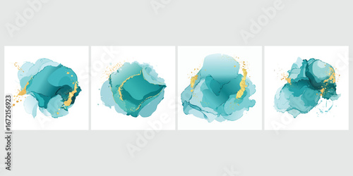 turuquoise alcohol ink stains with golden splashes