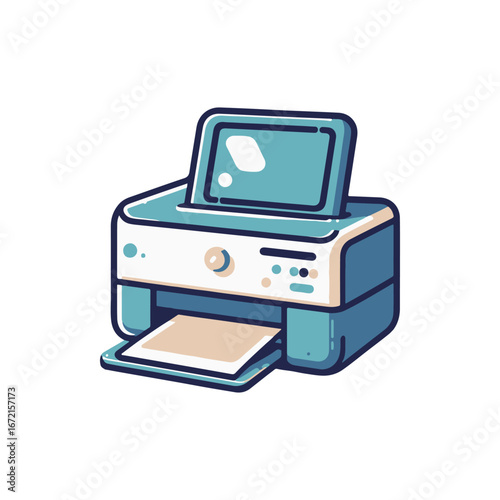 Colorful illustration of a printer producing a printed page, set against a clean white background