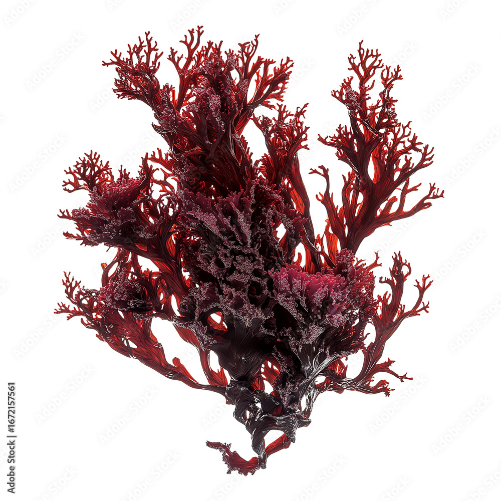 Naklejka premium **dark red, ruffled, textured salad on a solid white background, 