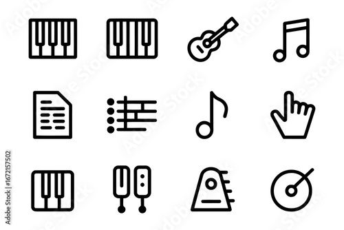 Musical instrument icons in minimalist style for website or app design elements in vector format