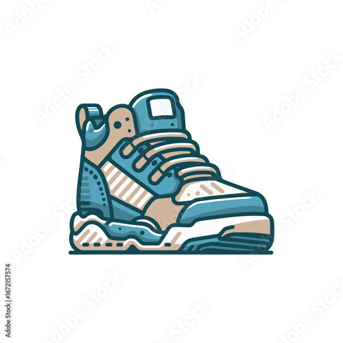 Stylish high-top sneaker design featuring a modern color scheme and intricate details