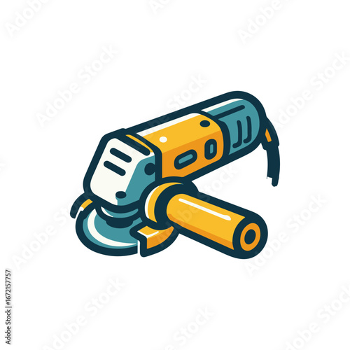 Colorful illustration of an electric angle grinder on a white background for industrial use