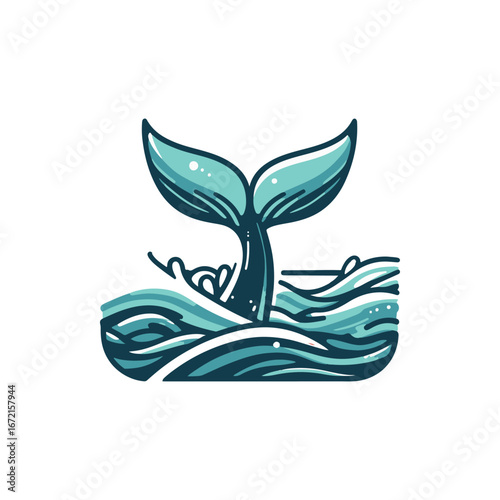 Stylized illustration of a whale tail emerging from ocean waves, symbolizing marine life