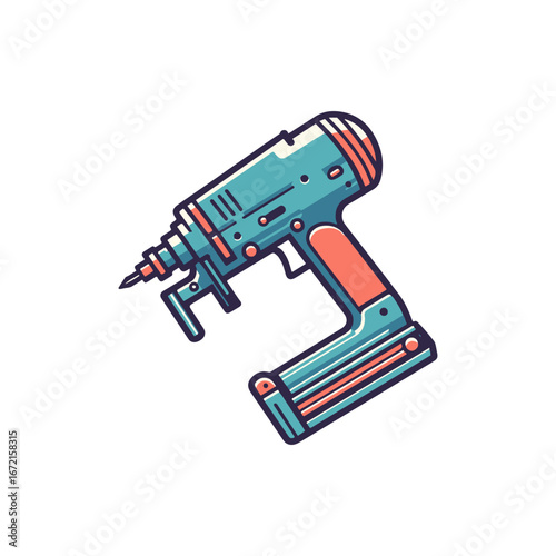 Vibrant illustration of a power drill against a clean white background, ideal for DIY projects