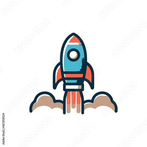 Colorful rocket launching into the sky with smoke trails, symbolizing innovation and exploration