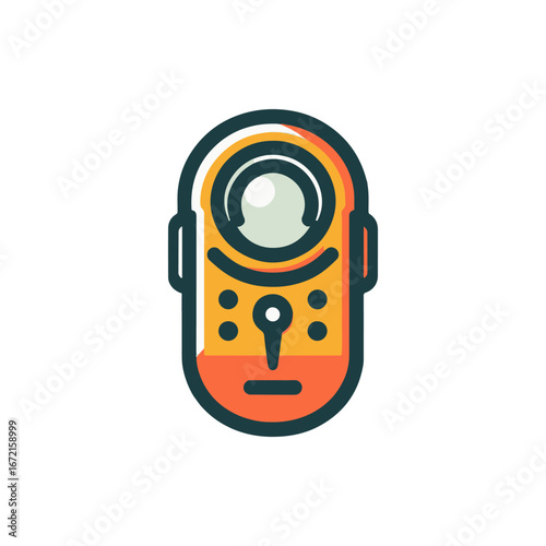 Colorful vintage-style walkie-talkie with a round speaker and buttons, isolated on white background