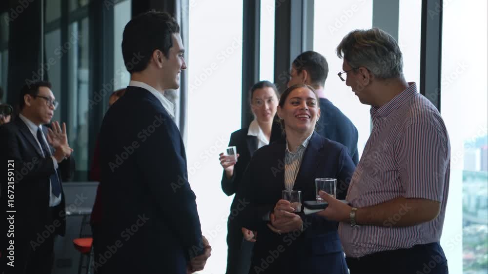 custom made wallpaper toronto digitalBusiness professionals networking and enjoying drinks at a corporate event in a modern office setting