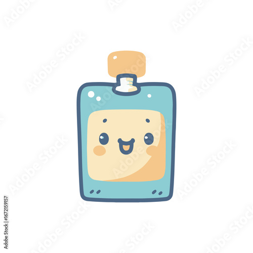Cute cartoon bottle character with a smiling face on a white background, ideal for playful designs