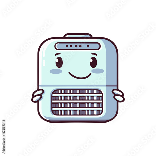 Cute cartoon character of a smiling air conditioner holding a cheerful expression