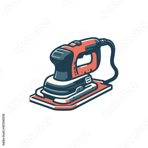 Electric sander on a workbench, showcasing its design and functionality in a workshop setting