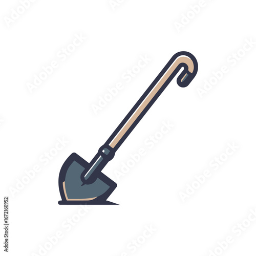 Illustration of a shovel leaning against the ground, symbolizing gardening or construction work