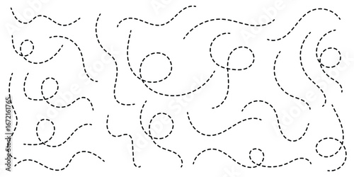 Path travel dotted line trip dashed trace destination track plan and silhouette, travelling symbol . Transport dot paths lines traces tourism design. Vector illustration. EPS 10
