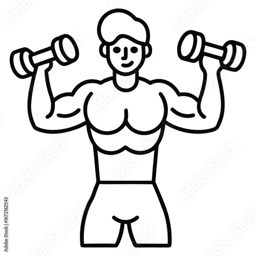 Muscular Man Lifting Dumbbells, a Strong Fitness Icon