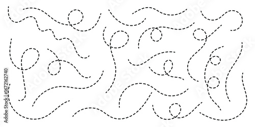 Path travel dotted line trip dashed trace destination track plan and silhouette, travelling symbol . Transport dot paths lines traces tourism design. Vector illustration. EPS 10