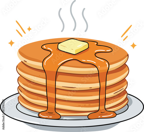 Delicious Stack of Pancakes with Maple Syrup and Melting Butter