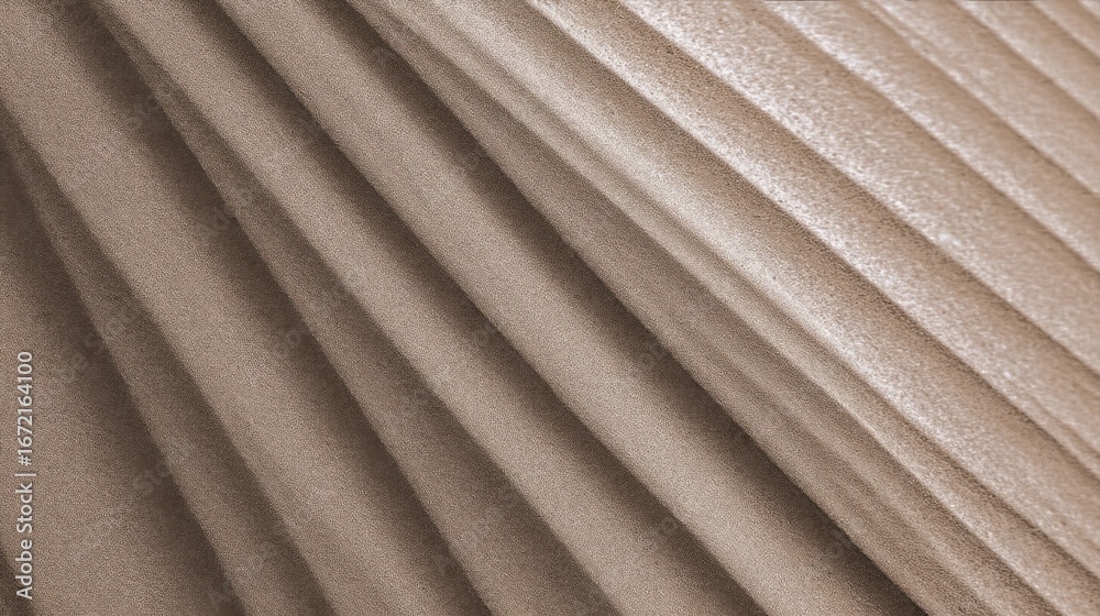 Obraz premium Close-up texture of folded tan fabric with vertical pleats, smooth surface, subtle light reflections,