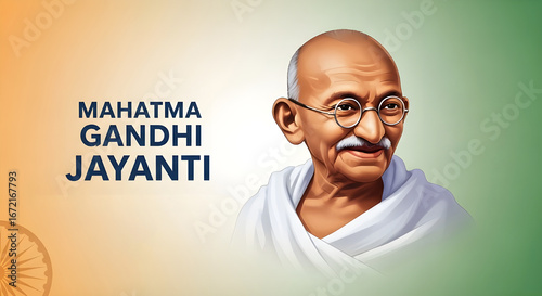 Gandhi Jayanti - Modern Design with Mahatma Gandhi and Indian Flag Colors