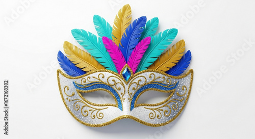 Colorful Carnival Mask with Feathers
