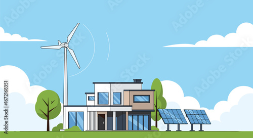 Sustainable living with renewable energy sources powering a modern home and environment