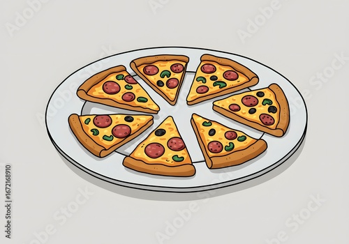 Cartoon Style Pizza Slices on Plate