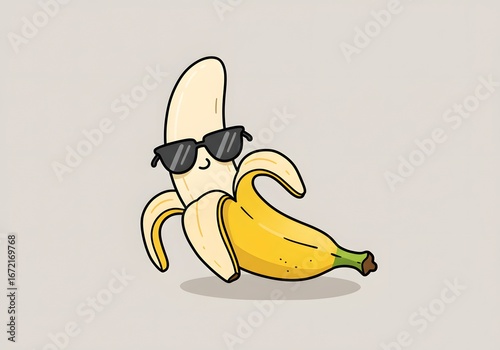 Cool Banana Cartoon Character with Sunglasses Illustration