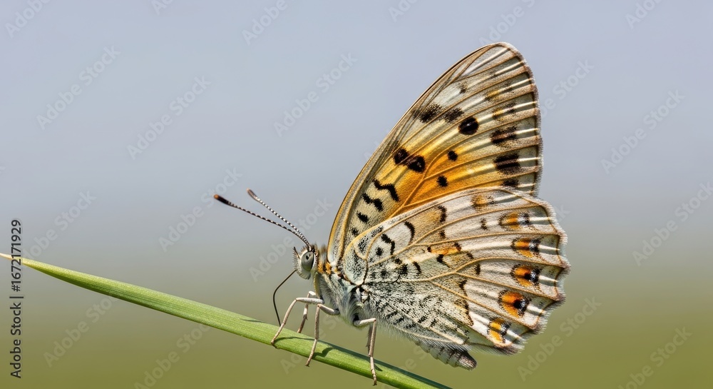 Obraz premium Beautiful close-up of butterfly on leaf with detailed patterned wings