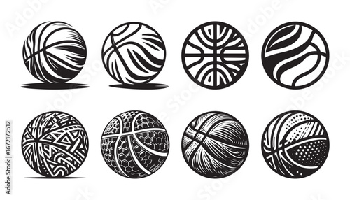 Eight unique Basketball Silhouette Basketball t shirt black and white basketball designs featuring abstract patterns and textures sport game