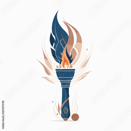 Stylized torch with flames and decorative elements in a minimalist design for inspiration themes
