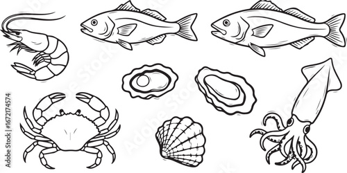 set of vector sea animals
