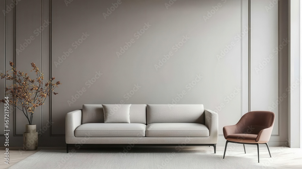 Fototapeta premium Modern classic interior with subdued tones and fine furniture details