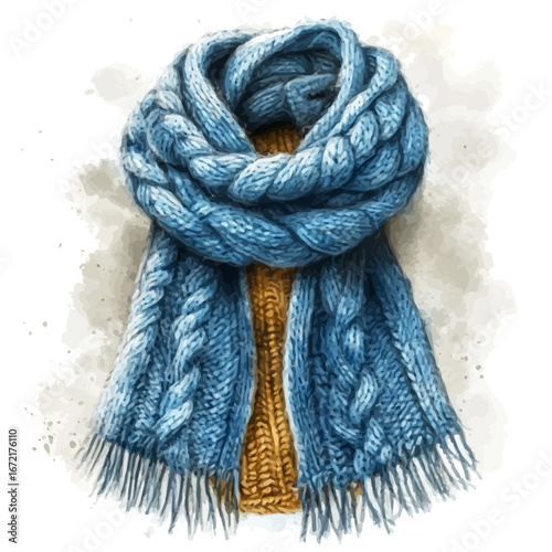Cozy Knit Scarf, watercolor illustration vector, isolated on a white background.