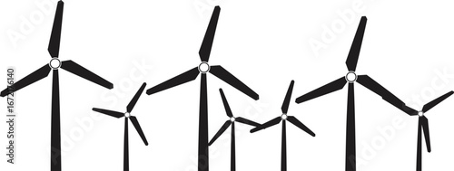 Wind turbines, silhouette, renewable energy, sustainable power, clean electricity, eco-friendly, wind farm, green technology, environmental concept, rotating blades, energy source