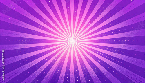 Purple and pink gradient pop art explosion background with radiant sunburst, halftone dots, and glowing center, creating dynamic and energetic retro comic style