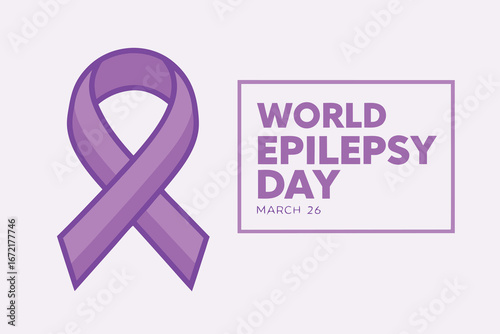 World Epilepsy Day purple ribbon and text on light purple background awareness