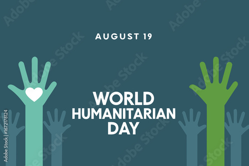 World Humanitarian Day August 19 with raised hands and heart humanitarian aid charity