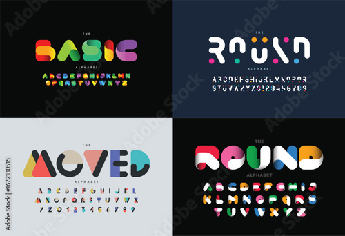 Creative Design vector Font of twisted Ribbon for Title, Header, Lettering, Logo. Funny Entertainment Active Sport Technology areas Typeface. Colorful rounded Letters and Numbers.
