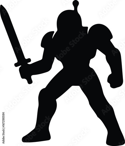 Illustrator Vector Fantasy armored warrior holding sword ready to fight silhouette