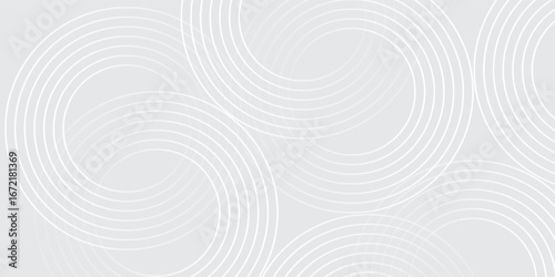 Abstract white glowing geometric lines on gray background. Modern shiny white circle lines pattern. Futuristic technology concept. Suit for cover, poster, banner, brochure, header, website vector