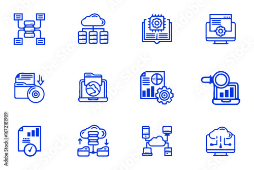 Cloud Computing & Data Management Line Icons Set