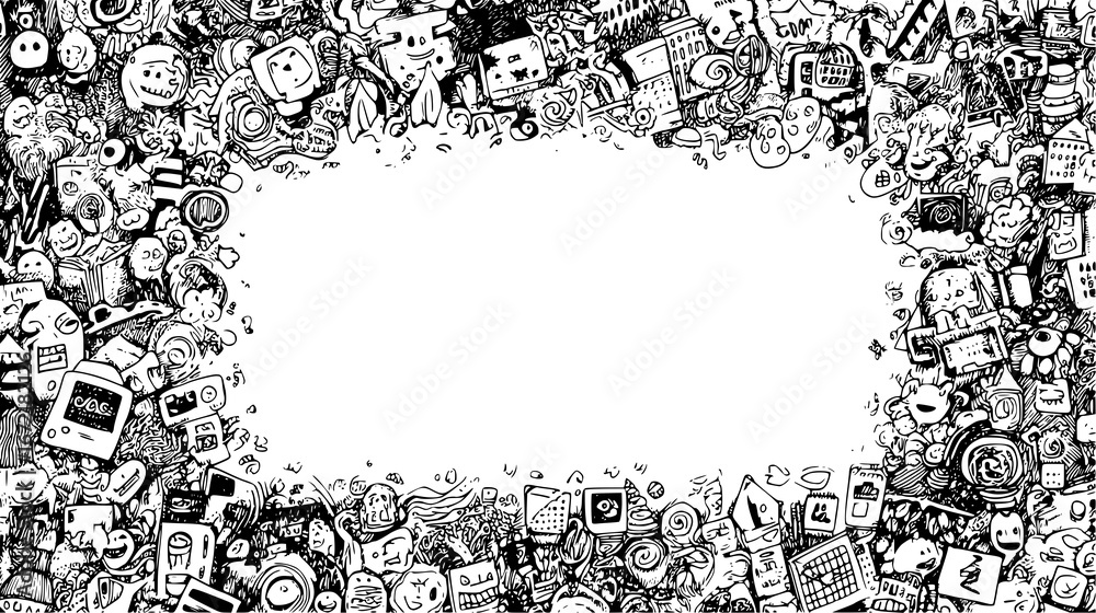 Obraz premium Whimsical black and white doodle border