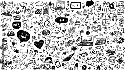 Playful doodle collage of technology and social media