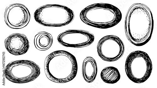 Hand-drawn oval and circular shapes collection